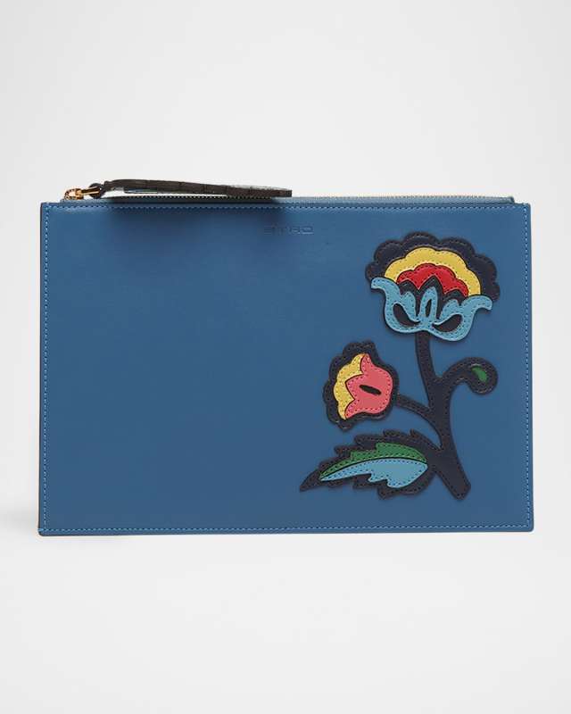 Floral Patch Leather Pouch